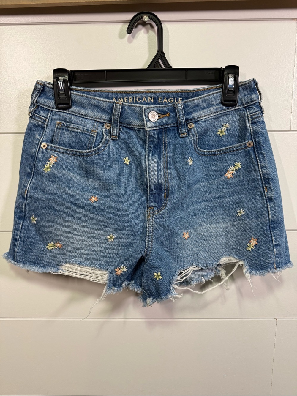 American Eagle Outfitters Embroidered Distressed Mom Shorts
